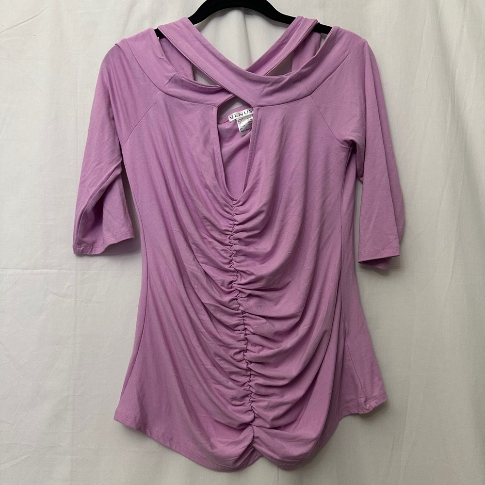 Venus Lilac Purple Strappy Cold Shoulder Ruched Front V-Neck Top Large